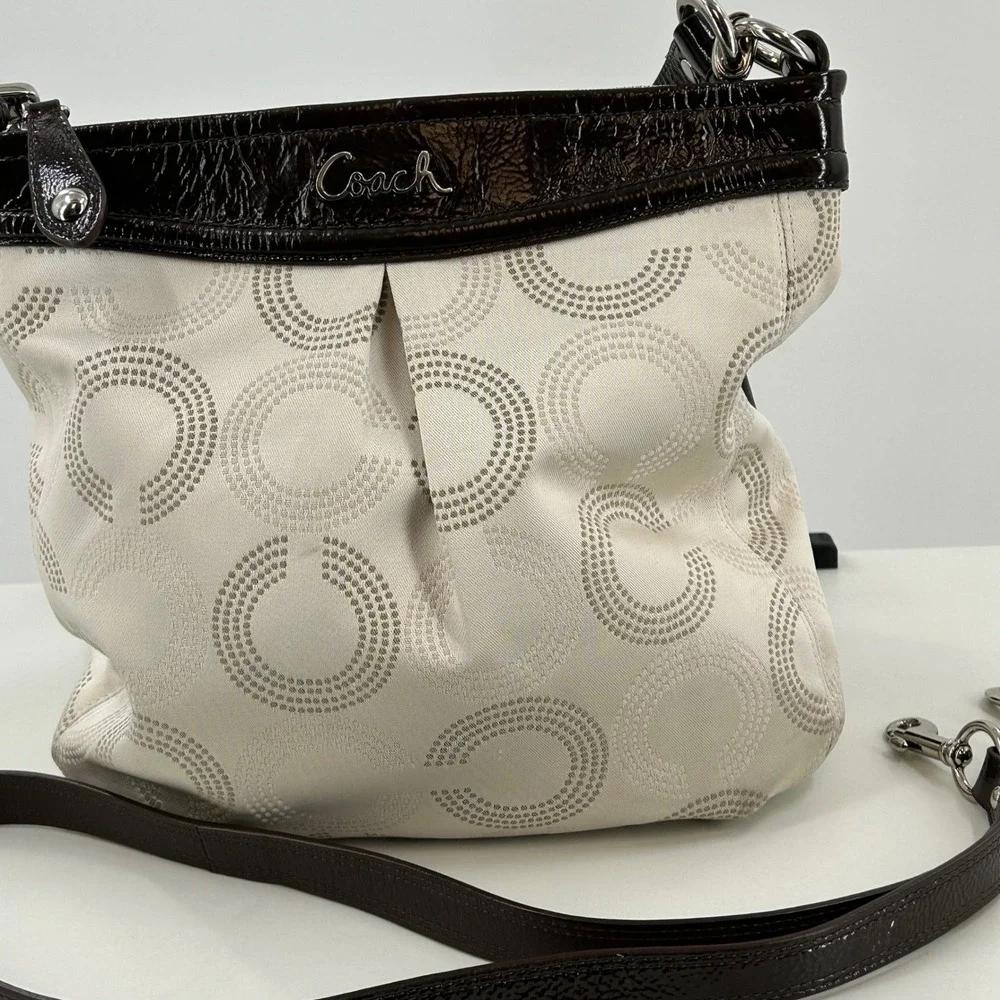 Coach Madison Op Art Dotted C Convertible Shoulder Bag Ivory Brown Canvas